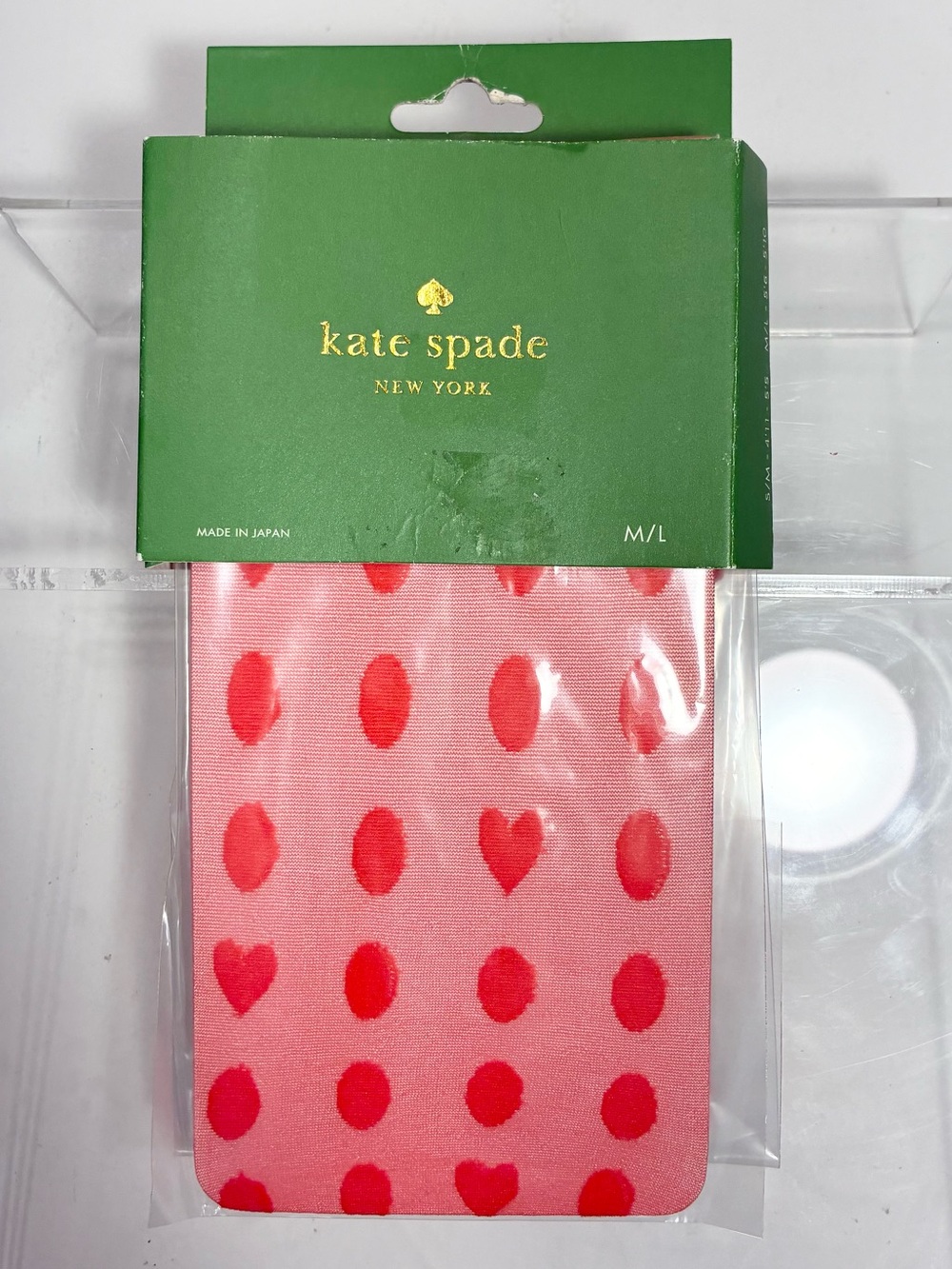 NWT Kate Spade Geranium Coral Heart Polka Dot Tights Size M/L
